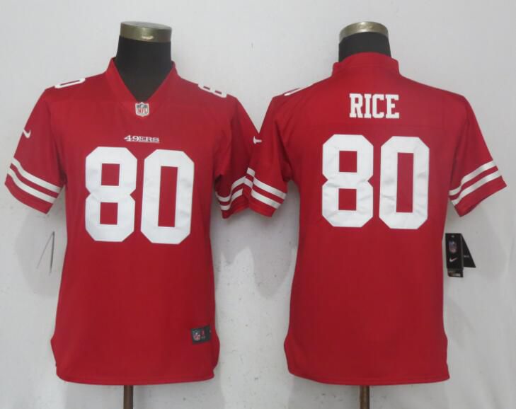 Women San Francisco 49ers 80 Rice Red Vapor Untouchable Player Nike NFL Jerseys